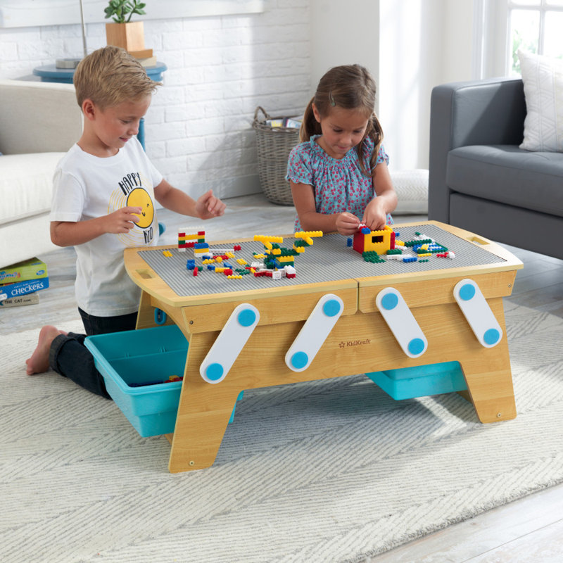 KidKraft Building Bricks Play N Store Wooden Table with 200 Bricks Natural Reviews Wayfair